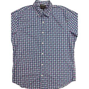 Bonobos Standard Fit Short Sleeve Button Down Shirt Fish Print Blue Pink XXL